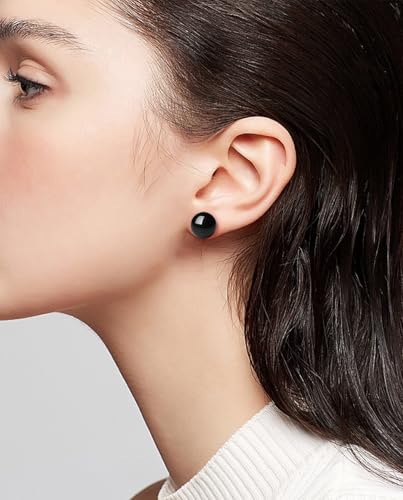 3/4/5/6/8/10/11mm Black Pearl Stud Earrings for Women - 925 Sterling Silver Hypoallergenic Earrings Jewelry Gift - size: 9 mm