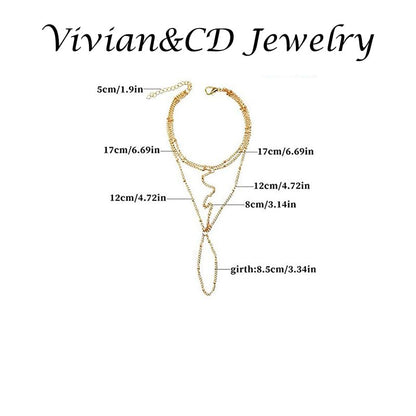 Vivian&CD Trendy Gold Hand Chain Bracelet for Women, 14k Gold Plated Dainty Ring Bracelet, Hypoallergenic Finger Nail Bracelet with Zircon Sequins or Satellite Chain - Elegant Jewelry Gift for Women - style: Gold Layering