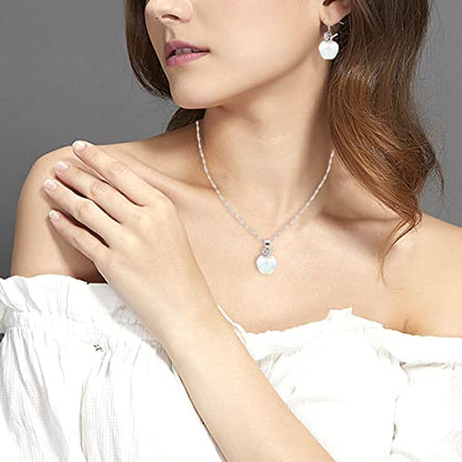 Uloveido Apple Necklace and Earrings Set for Women Cute Apple Jewelry Set for Teacher Mom YL007 - color: Opal