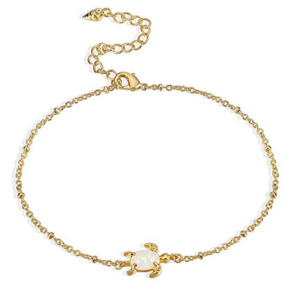 Lit Wall Gold Anklets for Women 18K Gold Plated Adjustable Summer Simple Foot Jewelry Ankle Bracelet for Women - style: Turtle