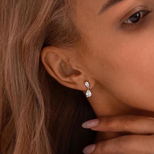 Dangle Drop Gold Earrings Women Prom with CZ Wedding Jewelry Gift | Dangling for Bridal, Sparkly Diamond , Gifts for Women, Dainty, Trendy, Butterfly Back - color: Silver-2CZ Drop
