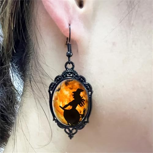 Gothic Mystery Witch Jewelry Set for Women Black Velvet Victorian Choker Necklace Vintage Crystal Glass Cameo Earrings Halloween Fashion Gift - style: Moom