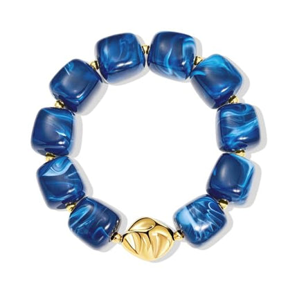 Bead Bracelet for Women Vibrant Color Resin Beads Bracelets Elastic Stretch Chunky Bracelet Boho Summer Beach Vacation Jewelry - color: Royal Blue