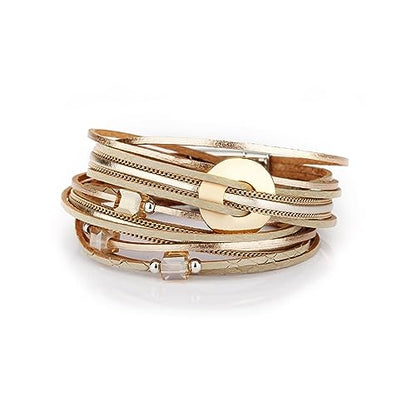 Long tiantian Boho Western Bracelets for Women Leather Wrap Bracelets Turquoise Bracelet Western Jewelry Country Concert Outfits - color: heishi bracelet(gold)