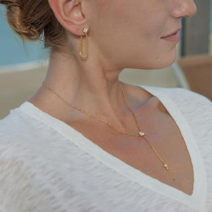 Lariat Necklace for Women CZ Y Shaped Necklaces Summer Birthday Jewelry Gifts - color: Gold Cross Drop