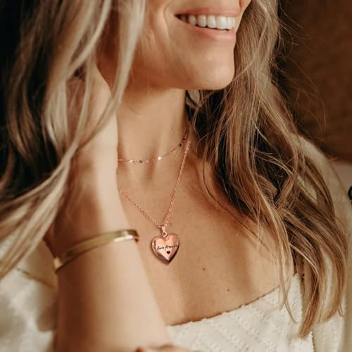Personalized Heart Locket Necklace Customize Photo 925 Sterling Silver Picture Locket Necklace for Women Girls kids Engraved Birth Flower and Text Birthday Christmas Gifts for Women Girls Kids - color: Heart Rose Gold