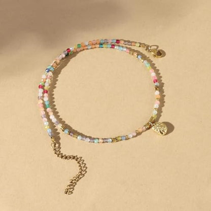 KissYan Beaded Choker Necklace for Women, Colorful Natural Gemstones Pearl Choker 14K Gold Plated Pendant Healing Crystal Necklace Handmade Stone Jewelry Gift | 14K Gold Plated Pendant Necklaces, Natural Gemstones Pearl Choker, Healing Crystal Chain, Hand