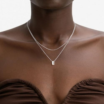 Thaivor Initial Necklaces for Women 14K Gold Plated Bubble Letter Necklace Layered Dainty Cute Choker Pendant Stack Jewelry Fashion Accessories Teen Trendy Gift - color: Silver, style: E