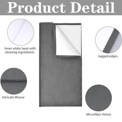 6pcs Silver Jewellery Cleaner Kit,Silver Polishing Cloth Jewelry, 4 Polishing Cloths & 2 PCS Ultra-Soft Brushes (Flat & Wave) for Cleaning Gold, Diamonds, Platinum, Gemstones, Coins