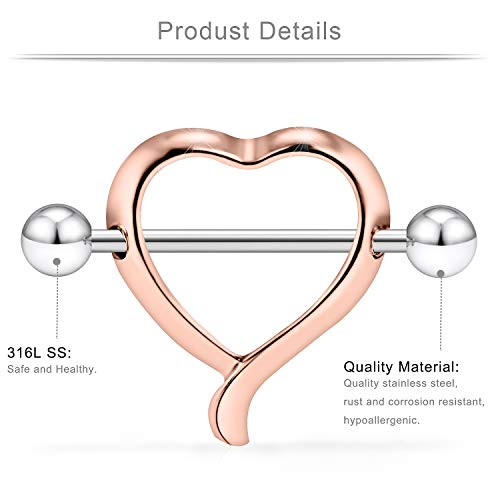 14G 9/16Inch Crystal Ball Nipple Tongue Shield Ring Barbell Body Piercing Jewelry Retainer 8-14PCS - color: 14PCS - Rose Gold