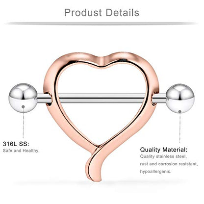 14G 9/16Inch Crystal Ball Nipple Tongue Shield Ring Barbell Body Piercing Jewelry Retainer 8-14PCS - color: 14PCS - Rose Gold