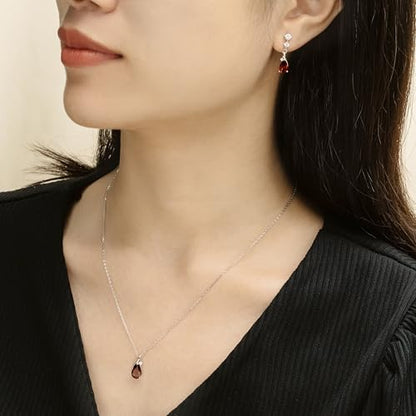 immobird 925 Sterling Silver Infinity Birthstone Jewelry Set Teardrop | Birthstone Necklace and Earring Set, Small Pear-shape Pendant, Drop Earring, Timeless Gift for Her, Daily Wear, Nice Gift Box - color: 01-Jan.