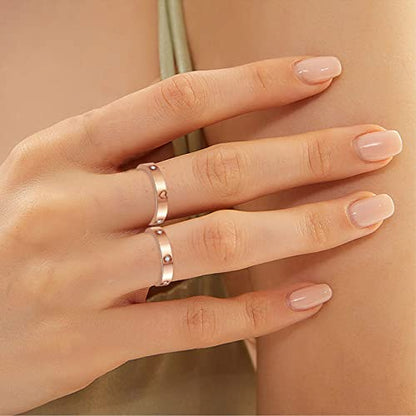 3PCS Love Friendship Ring Gold Ring Sets for Women Stainless Steel Wedding Statement Thumb Ring 18K Gold Silver Rose Plated Cubic Zirconia Rings Jewelry Gifts for Her - color: Rose Gold