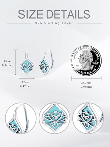 Dorunmo s925 Sterling Silver Western Dangle Drop Earrings Birthday Jewelry Gifts for Women - style: Turquoise+Lotus