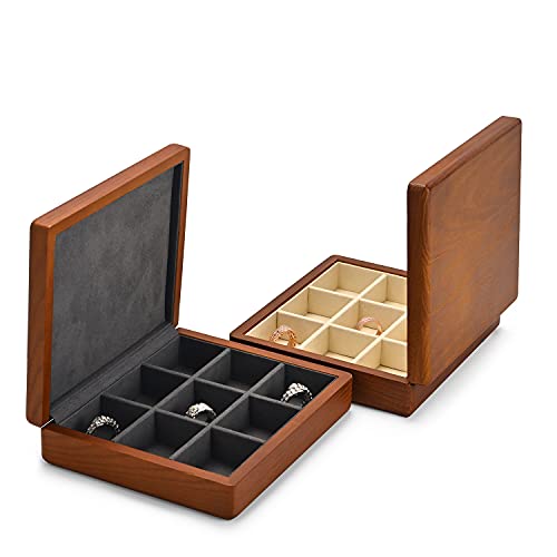 Oirlv Solid Wood Ring Jewelry Box Organizer Earrings Jewelry Drawer Organizer Tray with Lid (Grey 9 Grid Box) - color: Grey 9 Grid Box
