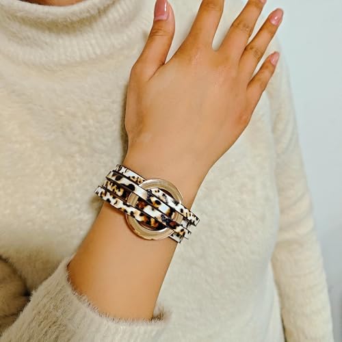 ZMANYIJEW Leather Wrap Bracelets for Women,Boho Cuff Bracelets Multi-Layer Crystal Beads Cuff Bracelet Multilayered Leopard Leather Braided Bangle Wrist Cuff Bangles - style: O-Leopard