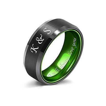 LerchPhi Engraved Custom Tungsten Rings For Men Wedding Band Personalized Titanium Promise Ring for Him Black/Red/Green/Purple/Blue Beveled Edge Szie 6 to 16 - color: Custom - 8MM Green Tungsten