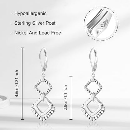ALEXCRAFT Gold Hammered Double Circle Leverback Dangle Earrings | Hypoallergenic, Drop Handmade, Hammered Round, Minimalist Boho - color: B-Silver