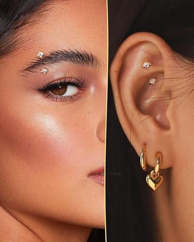 COCHARM Minimalist Rook Earrings 16G Rook Piercing Jewelry Stainless Steel Eyebrow Rings for Women Men Dainty Lobe Earrings 6/8MM - color: YG-8MM