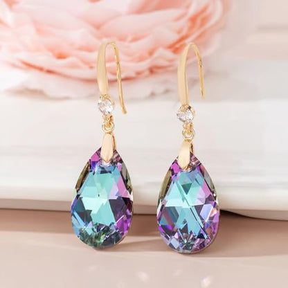 Austrian Crystal Teardrop Dangle Drop Earrings for Women 14K Gold Plated Hook Earring Hypoallergenic Jewelry Gifts for Women Girls - color: Vitrail Light