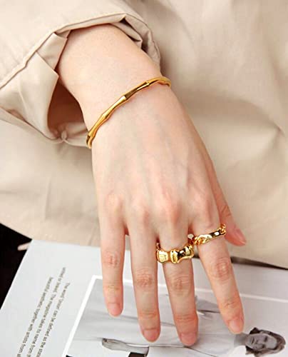 PERNNLA PEARL Dainty Gold Bar Bracelet for Women Simple Delicate Thin Cuff Bangle Hook Bracelet 18K Gold Plated Handmade Minimalist Jewelry - color: 4.Bamboo