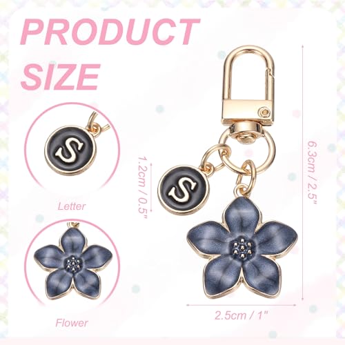 PATIKIL Flower Initial Keychain, Letter Keychain Charm Graceful Flower with Letter for Women Pendant Key - color: Black