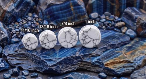 Pair of Solid White Howlite Semi Precious Stone Double Flare Ear Plugs E629 - size: 0g (8 mm)