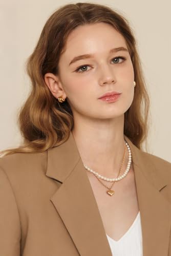 18k Gold Plated Chain Link Necklace for Women, Baroque Pearl/Compass Pendant Necklace - color: Tiny Heart