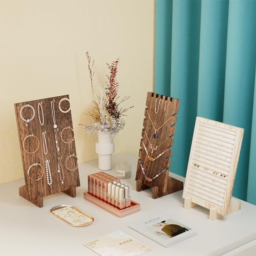 Lolalet Wooden Jewelry Display Series, Necklace Bracelets Earrings Rings Jewelries Stand Freestanding Natural Wood Holder Jewelry Rack for Selling Vendor Store -1 Pack, Necklace | Necklace Bracelets Earrings Rings Jewelries Stand Freestanding Natural Wood