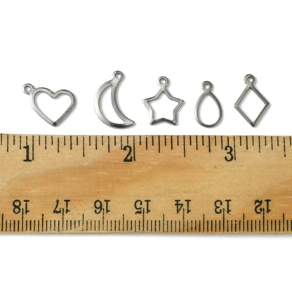 8-64Pcs Silver Goldern Color Heart Pendants Charms 10 Styles Heart Stainless Steel Metal Charms for Jewelry Making Crafting Necklaces Bracelets Earrings Keychains Birthday Gift - color: Silver 5 Shapes-60 pcs