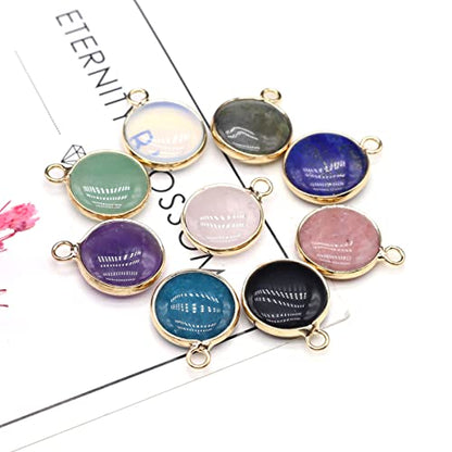 LE SKY 12 Pcs Natural Stone Pendants Round Shape Healing Chakra Polished Crystal Quartz Agate Stone Accessories for Jewelry Making Necklace Earrings