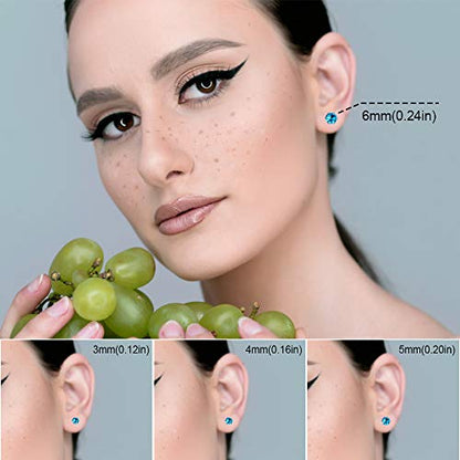 12 Pairs Stainless Steel CZ Stud Earrings for Women, Brilliant Cut Round Cubic Zirconia Stud Earrings, Birthstone Stud Earrings Set - size: 4MM