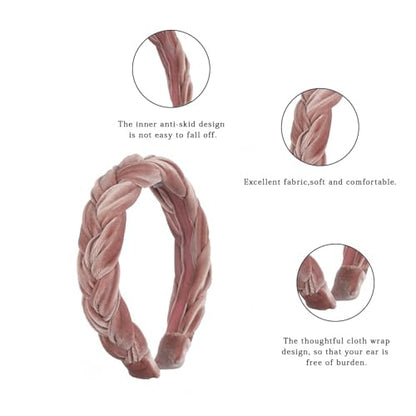 Madison Tyler Thick Headbands for Women | Pink Velvet Braided Cute Handmade Makeup Hair Band for Girls Thin Hair | Skincare and Boho Spring Headband for Washing Face - color: Pink Velvet Headbands