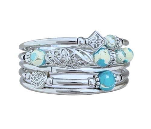 Boho Wrap Beaded Bracelet for Women – Handmade Natural Stone Jewelry – Stainless Steel Adjustable Ethnic Chic Gift - color: Lan Di Royal