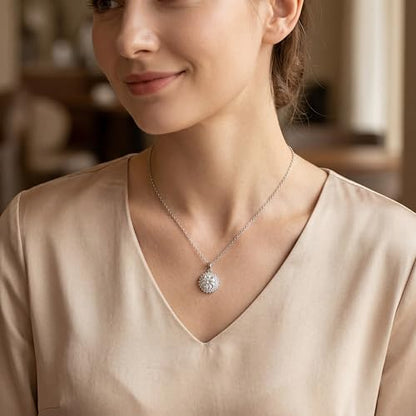 Necklaces for Women - Sparkling Flower Pendant Necklace, 18K Gold Plated Chain, Sunflower Clover Jewelry for Wedding Party, 16+2 Inch - color: Silver