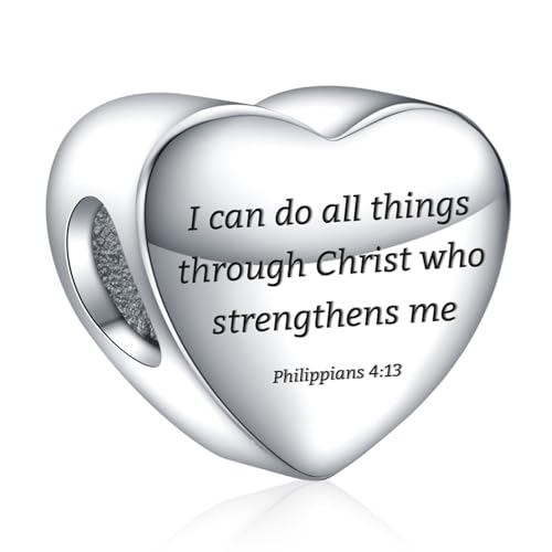 S925 Bead Pendant Charms for Bracelets Necklaces, Compatible with Pandora, Jewelry Making DIY - style: Christians-Bible Verse 4:13-I can do all things through Christ who strengthens me