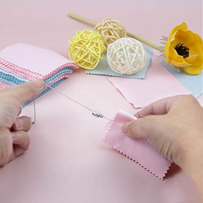AUEAR, 100 Pack Jewelry Cleaning Cloths, Polishing Cleaner Cloth for Sterling Silver Gold Platinum Small Diamond Polish Cloth Pink & Blue 8x8cm