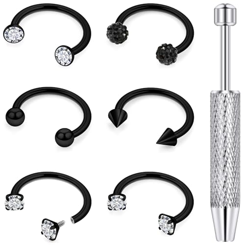 18G 16G 14G Horseshoe Septum Nose Ring Piercing Jewelry Stainless Steel Internal Thread Circular Barbell Daith Rook Earring Snake Bite Lip Ring Piercing Jewelry for Women Silver Black Gold - color: Black, size: 14 Gauge, 12mm