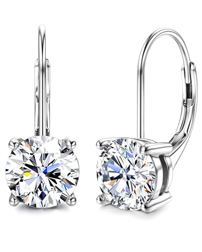 Moissanite Earrings, D Color Sterling Silver Dangle Drop Earrings for Women | 1.0ct-2.0ct D Color Brilliant Round Cut Earring 18K White Gold Plated Sterling Silver Earrings Moissanite Leverback - color: Silver, size: 2.0 ct 1 pair (1.0ct*2)-6.5mm