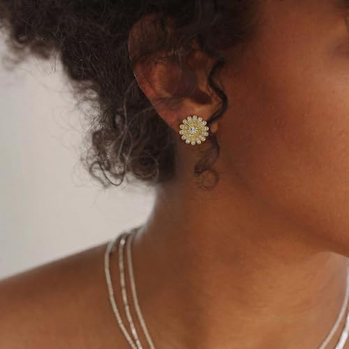 Hoop Earrings for Women 14K Gold Plated Huggie | U Shape,Cubic Zirconia,Dainty,Small,Simple,Lightweight,Hypoallergenic,Trendy,Everyday Jewelry,Gift - color: 03. Daisy