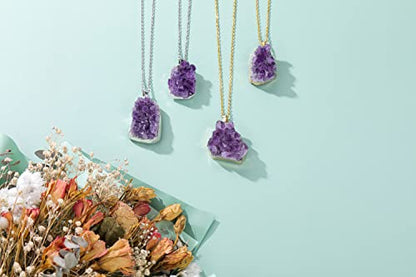 Jovivi Natural Amethyst Cluster Crystal Necklace for Women Men,Irregular Raw Rough Amethyst Quartz Stone Pendant Necklace Jewelry for Spiritual Reiki Healing,Beauty, Love and Positive Energy - color: Silver Plated