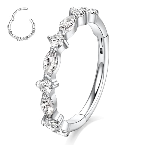 FUNLMO 316L Surgical Steel Nose Ring Septum Ring Cube Zircon Cartilage Earring Conch Tragus Helix Rook Daith Piercing Jewelry - style: 16G 8mm, Silver,horse eyes round CZ