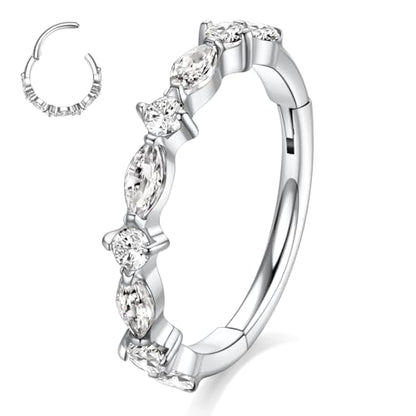 FUNLMO 316L Surgical Steel Nose Ring Septum Ring Cube Zircon Cartilage Earring Conch Tragus Helix Rook Daith Piercing Jewelry - style: 16G 8mm, Silver,horse eyes round CZ