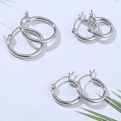 Gacimy Gold Hoop Earrings for Women 14K Real Gold Plated Hoops with 925 Sterling Silver Post - color: Silver, size: 20mm