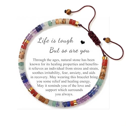 JoycuFF Inspirational Gifts for Women Get Well Soon Thinking of you Gift for Women Healing Natural Stone Bracelets - style: Life Is Tough