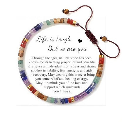 JoycuFF Inspirational Gifts for Women Get Well Soon Thinking of you Gift for Women Healing Natural Stone Bracelets - style: Life Is Tough