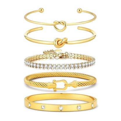 18 K Gold Plated Love Bangle Bracelet Stack Cuff Jewelry for Women Jewelry Set for Women Gift with Box - style: style7
