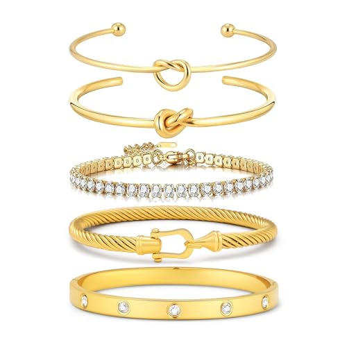 18 K Gold Plated Love Bangle Bracelet Stack Cuff Jewelry for Women Jewelry Set for Women Gift with Box - style: style7