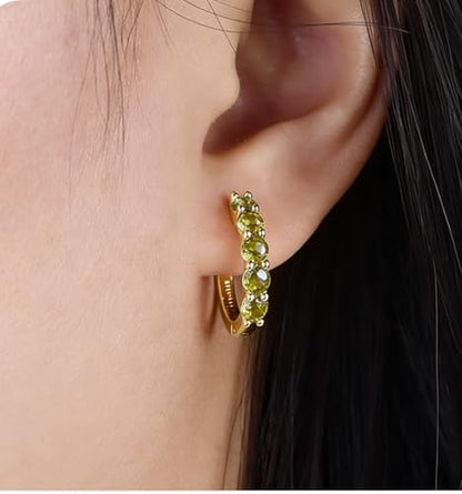Evabelle Gold Hoop Earrings for Women 14K Real Gold Plated Cubic Zirconia Diamond Hoop Earrings Huggie Hoop Earring Women Earrings Earring for Men 925 Sterling Silver Post Hypoallergenic - color: Hoops 20-Olive