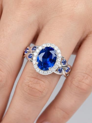 2-3 Carat Oval Engagement Ring 925 Silver Celtic Knot Birthstone Rings for Women Hypoallergenic Amehtyst/Aquamarine/Emerald/Ruby/Sapphire Cocktail Rings Jewelry Size 6-10 - color: A. Sapphire
